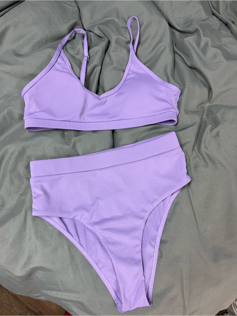 SHEIN Lavender Ribbed High Waist Bikini Set